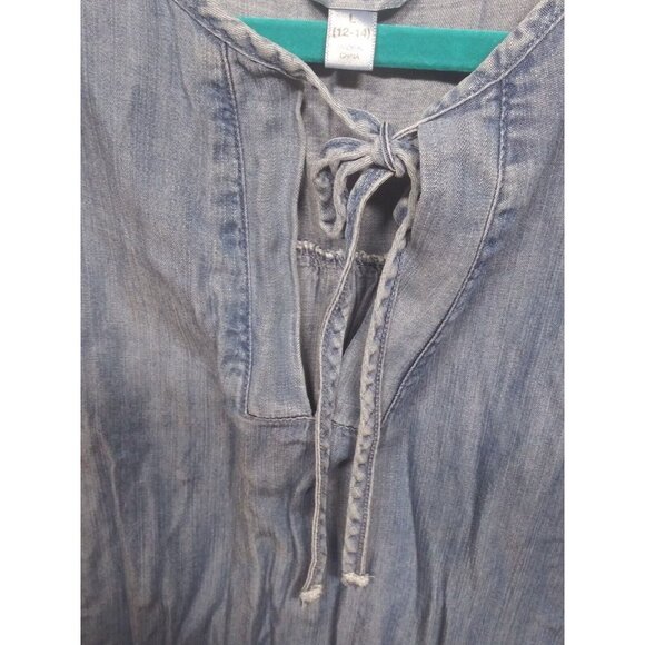 Time Tru chambray blouse top ruffled cap sleeve peasant cottagecore front ties - Picture 5 of 8